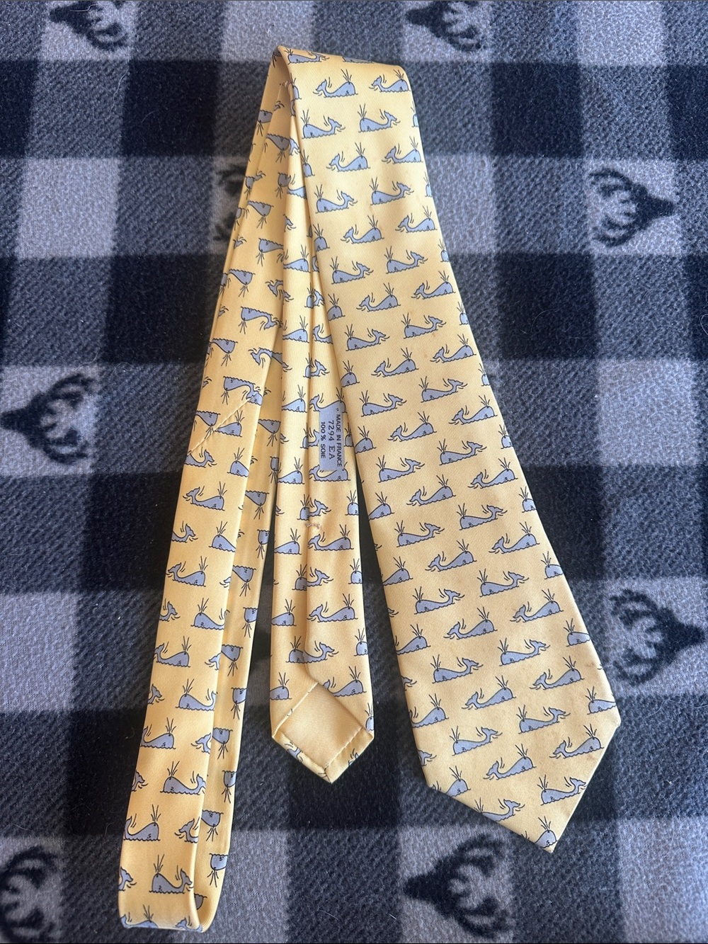 Hermes Yellow Silk Tie with Navy Motif